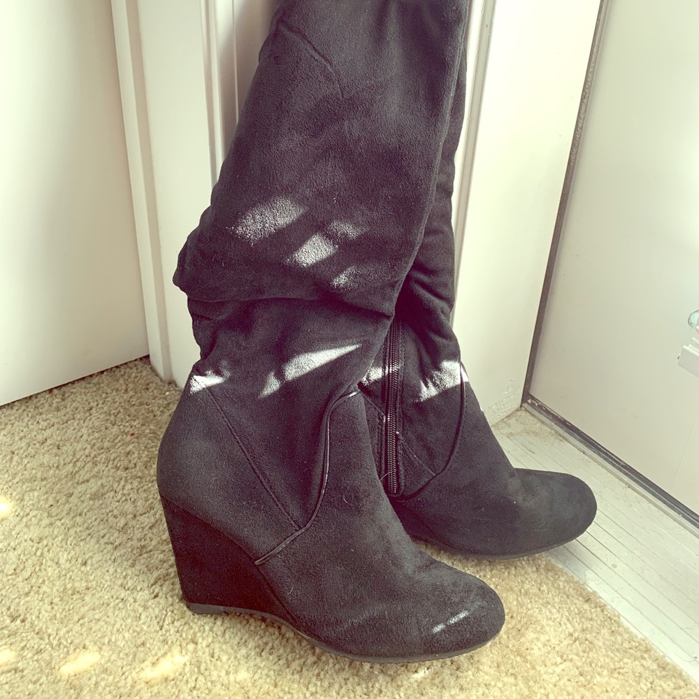 Tall Black wedge boots